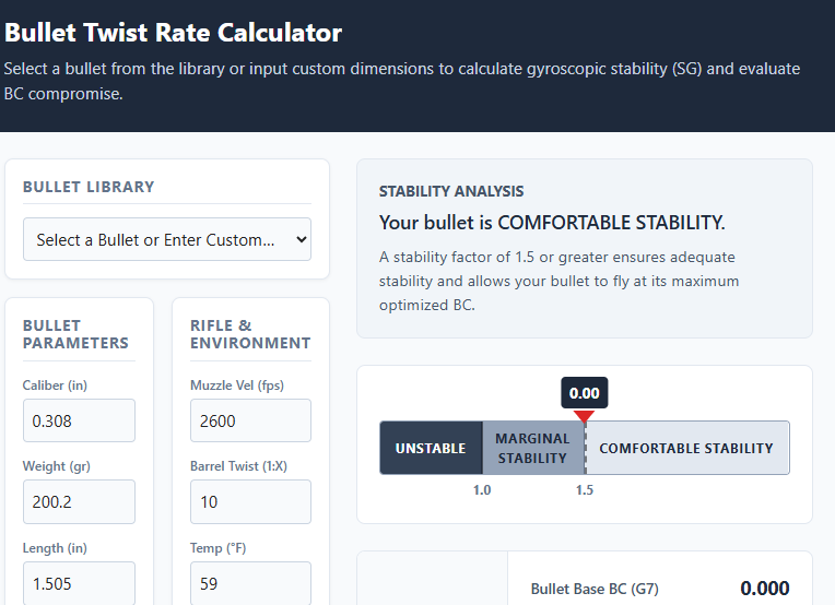 Bullet Twist Rate Calculator