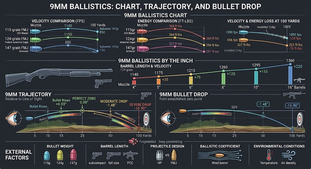 9mm Ballistics: Chart, Trajectory and Bullet Drop