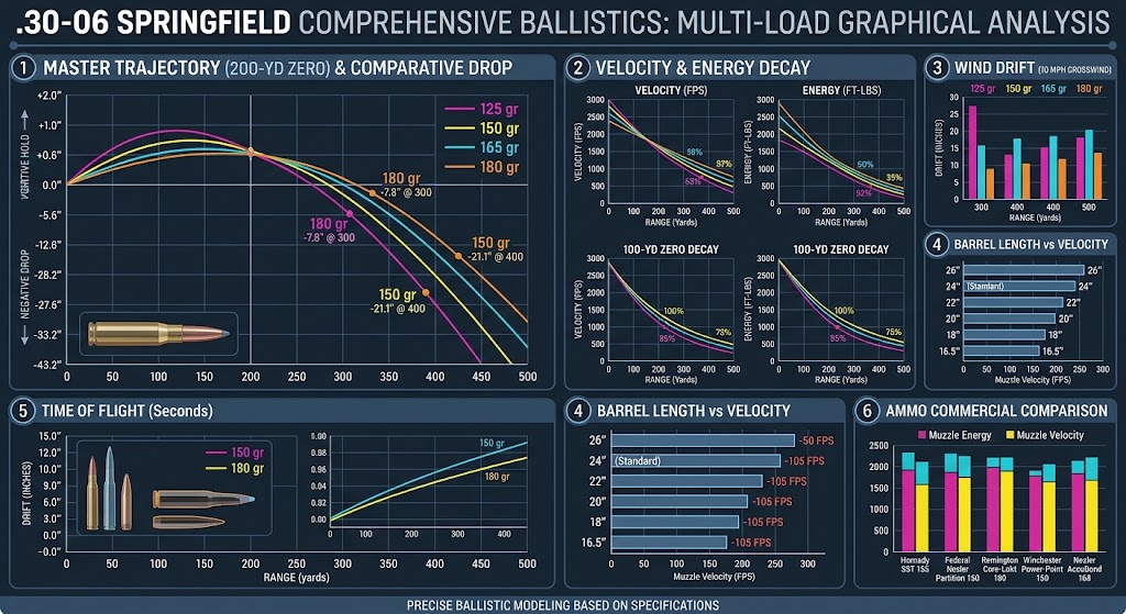 30-06 Ballistics: Trajectory and Bullet Drop Chart