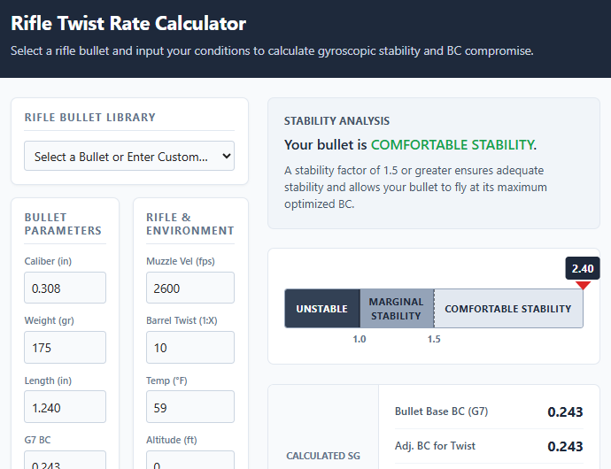 rifle twist rate calculator