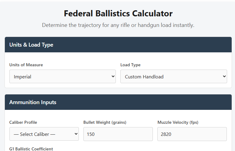 Federal Ballistics Calculator