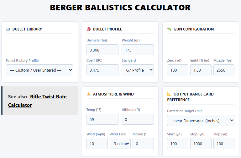 Berger Ballistics Calculator