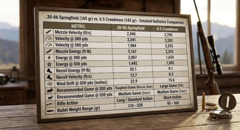 6.5 Creedmoor vs 30-06 Ballistics Chart
