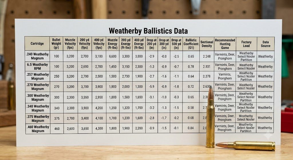 Weatherby Ballistics Chart