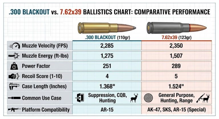 300 Blackout vs 7.62x39 Ballistics Chart