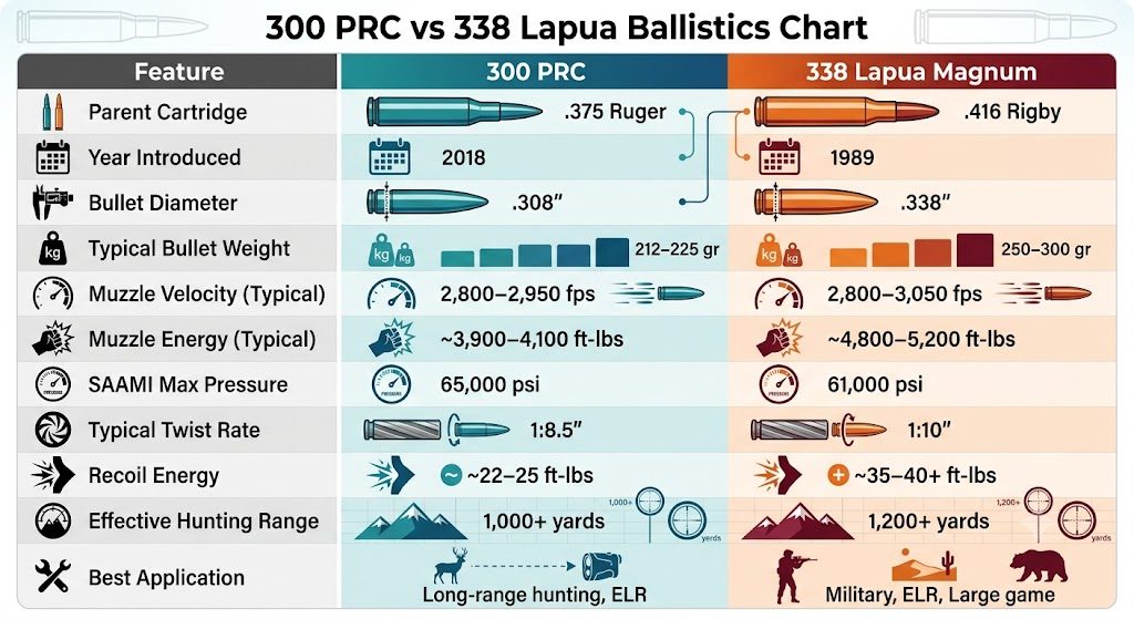 300 PRC vs 338 Lapua Ballistics Chart