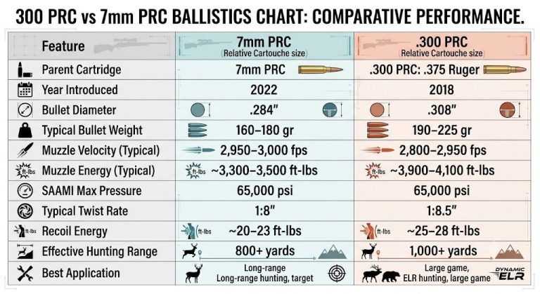 300 PRC vs 7mm PRC Ballistics Chart