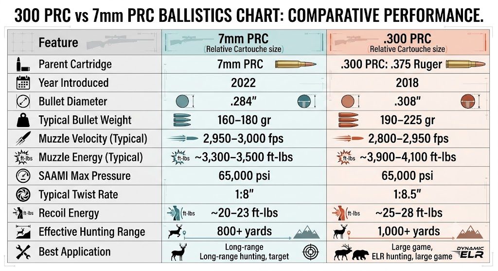 300 PRC vs 7mm PRC Ballistics Chart