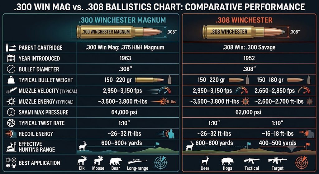 300 Win Mag vs 308 Ballistics Chart