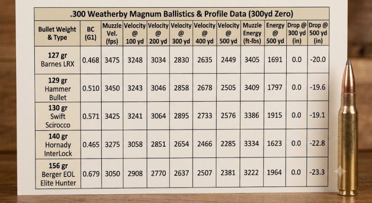 6.5-300 Weatherby Ballistics Chart