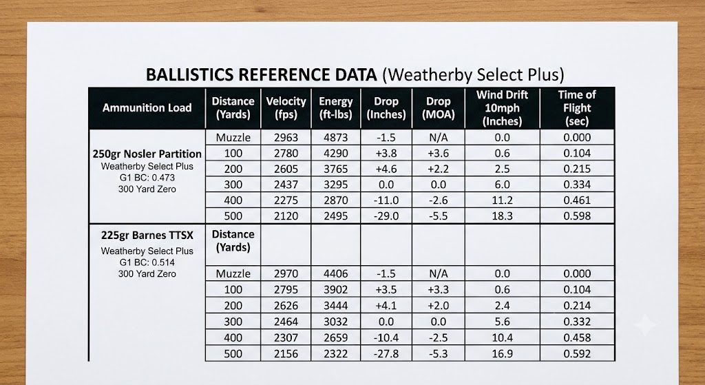 340 Weatherby Magnum Ballistics Chart