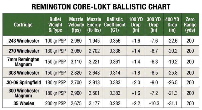 Remington Core Lokt Ballistic Chart