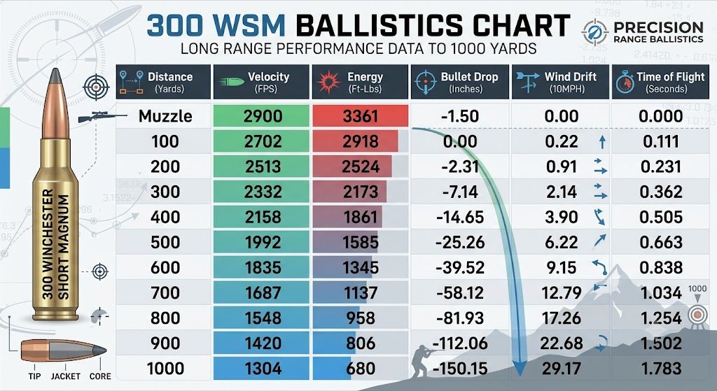 300 WSM Ballistics Chart 1000 Yards