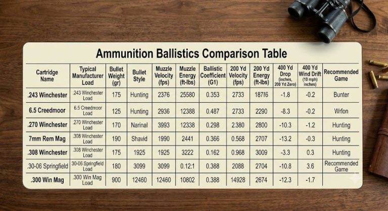 Hunting Rifle Ballistics Chart