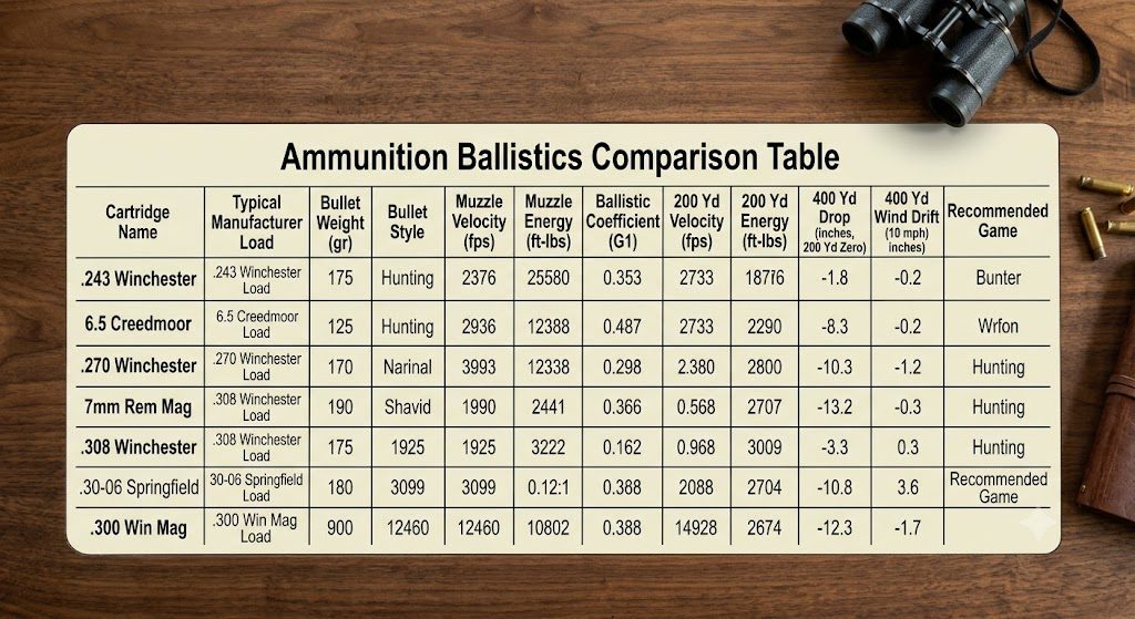 Hunting Rifle Ballistics Chart