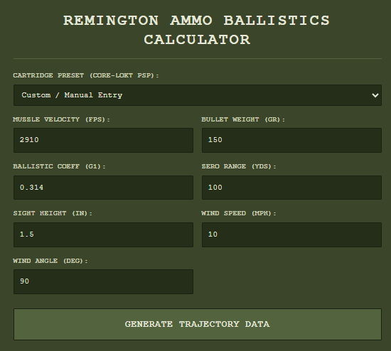 Remington Ammo Ballistics Calculator