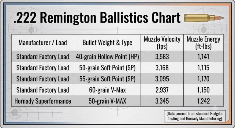 .222 Remington Ballistics Chart