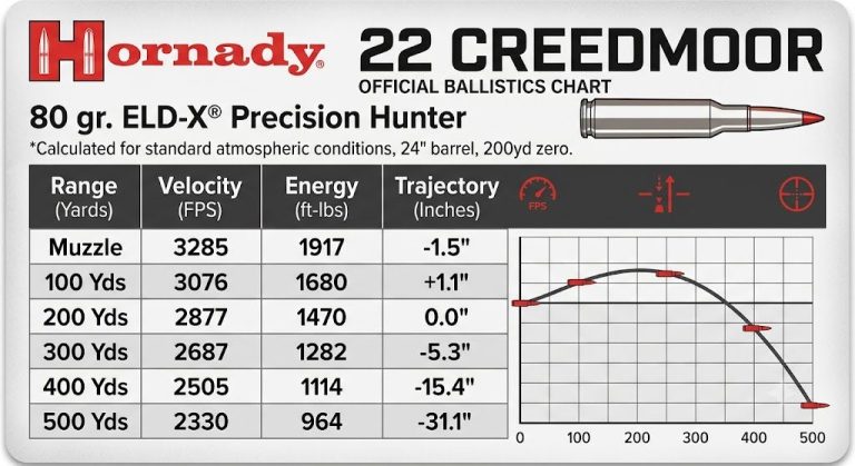 Hornady 22 Creedmoor Ballistics Chart