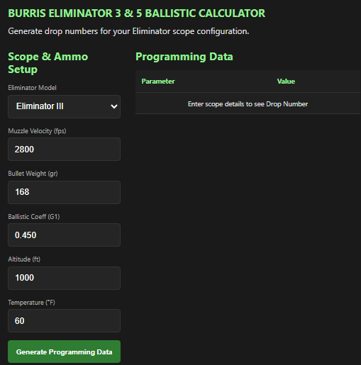 Burris Eliminator 3 & 5 Ballistic Calculator