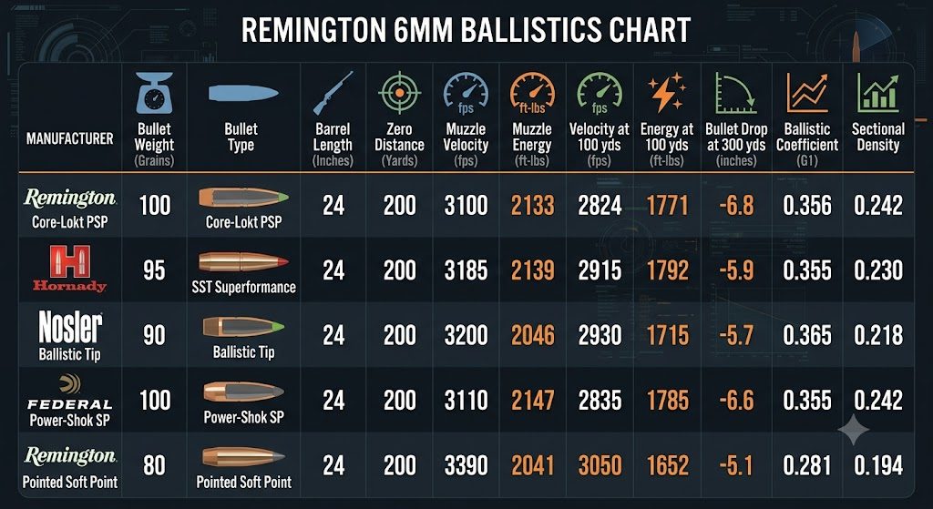 Remington 6mm Ballistics Chart