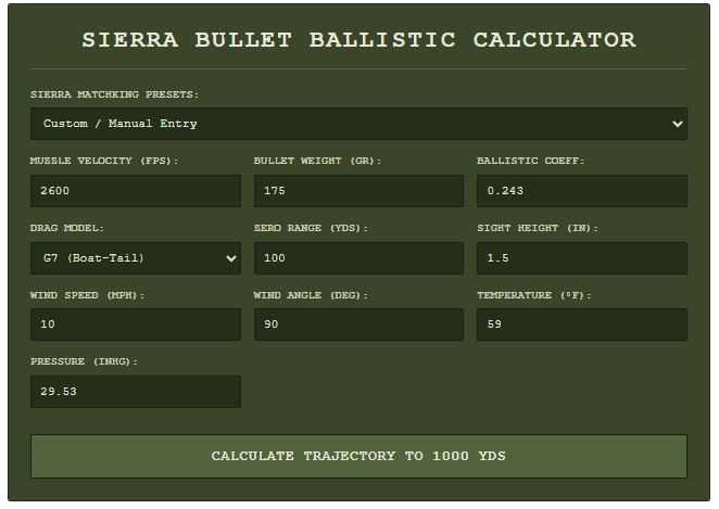 Sierra Bullet Ballistic Calculator
