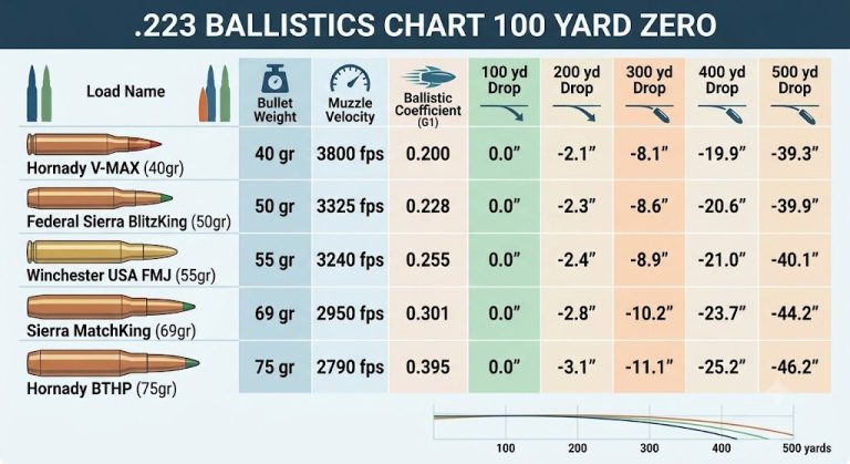 223 Ballistics Chart 100 Yard Zero