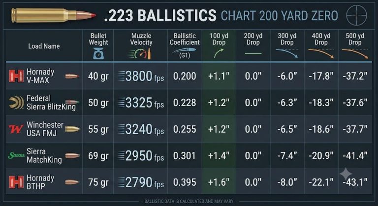 223 Ballistics Chart 200 Yard Zero