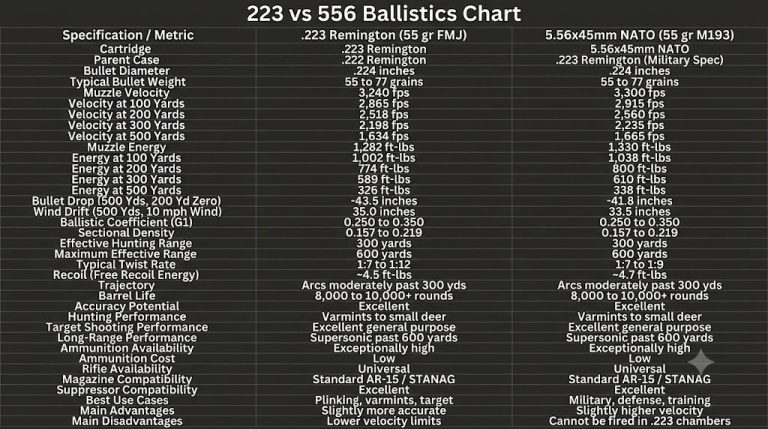 223 vs 556 Ballistics Chart