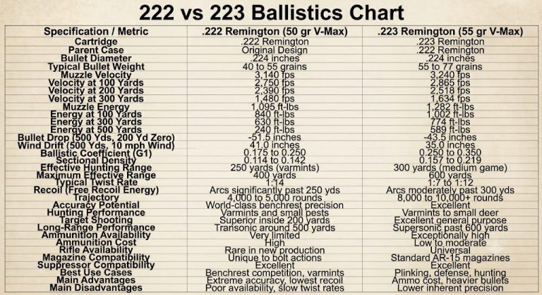222 vs 223 Ballistics Chart