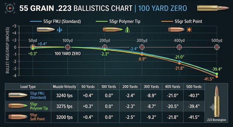 55 Grain 223 Ballistics Chart 100 Yard Zero