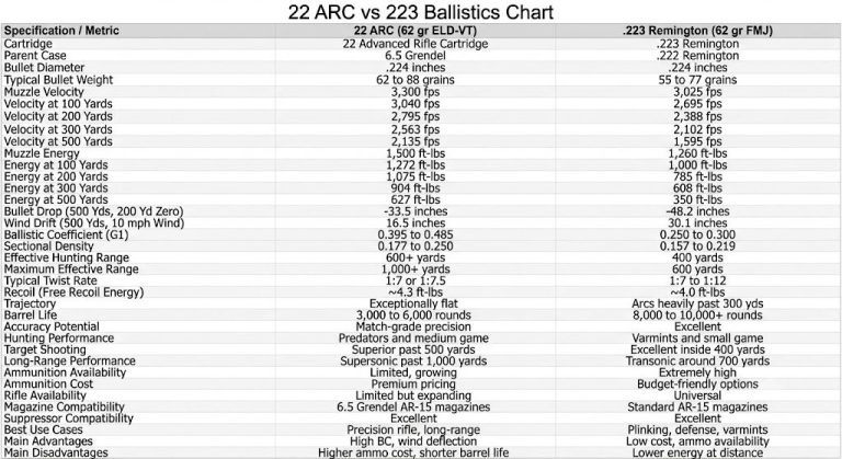 22 ARC vs 223 Ballistics Chart