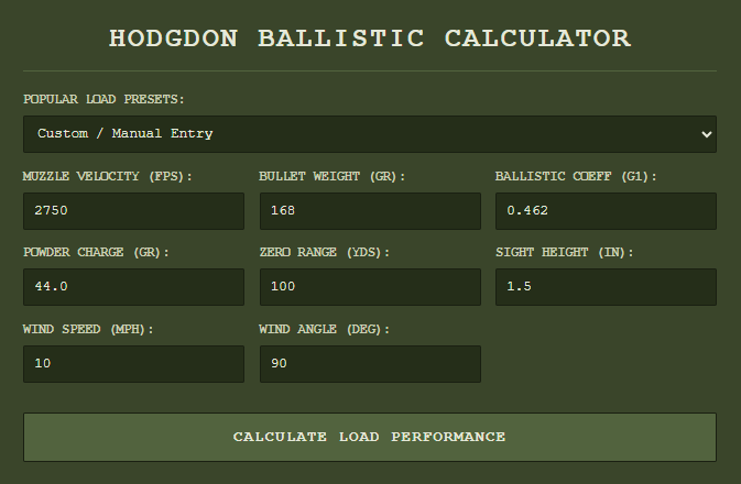 Hodgdon Ballistic Calculator