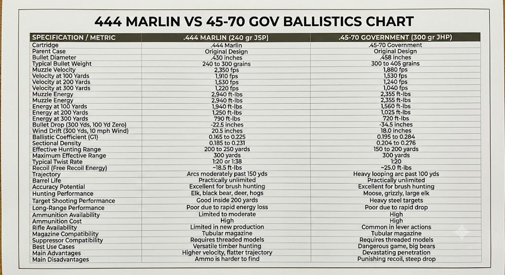 444 Marlin vs 45-70 Ballistics Chart