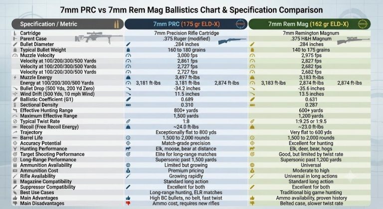 7mm PRC vs 7mm Rem Mag Ballistics Chart