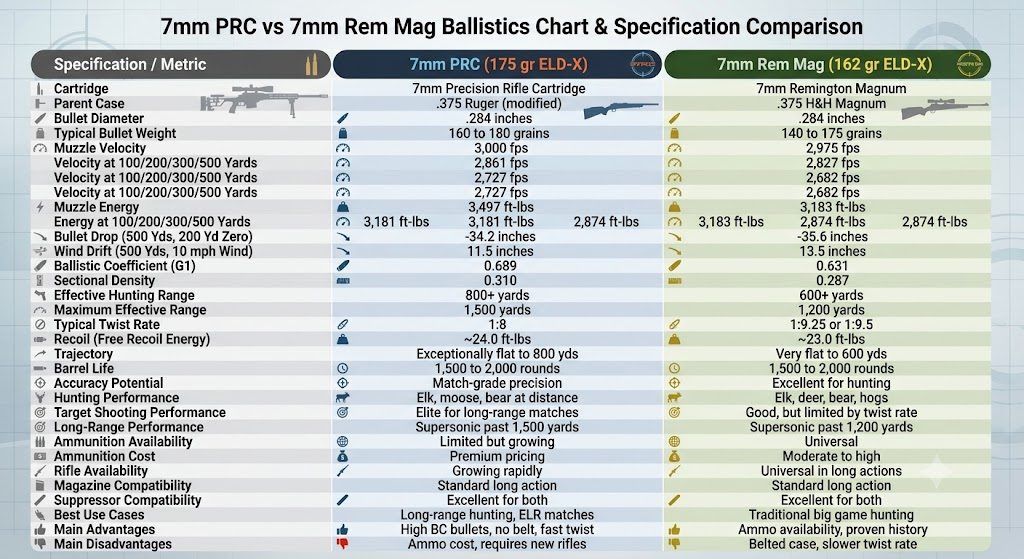 7mm PRC vs 7mm Rem Mag Ballistics Chart
