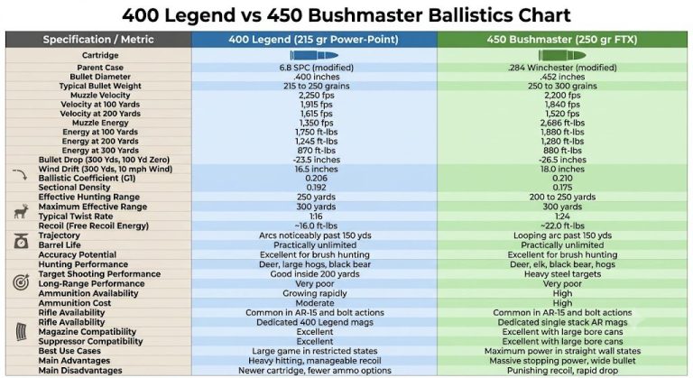 400 Legend vs 450 Bushmaster Ballistics Chart