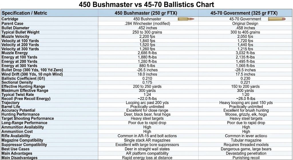 450 Bushmaster vs 45-70 Ballistics Chart