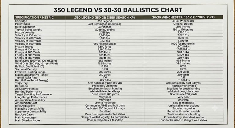 350 Legend vs 30-30 Ballistics Chart