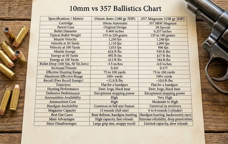 10mm vs 357 Ballistics Chart