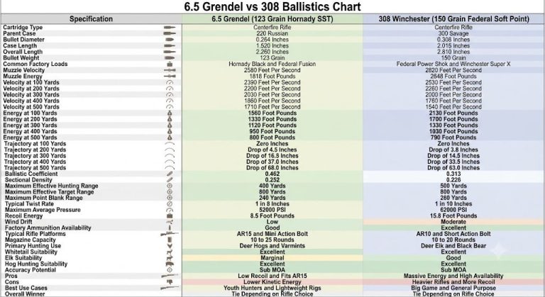 6.5 Grendel vs 308 Ballistics Chart