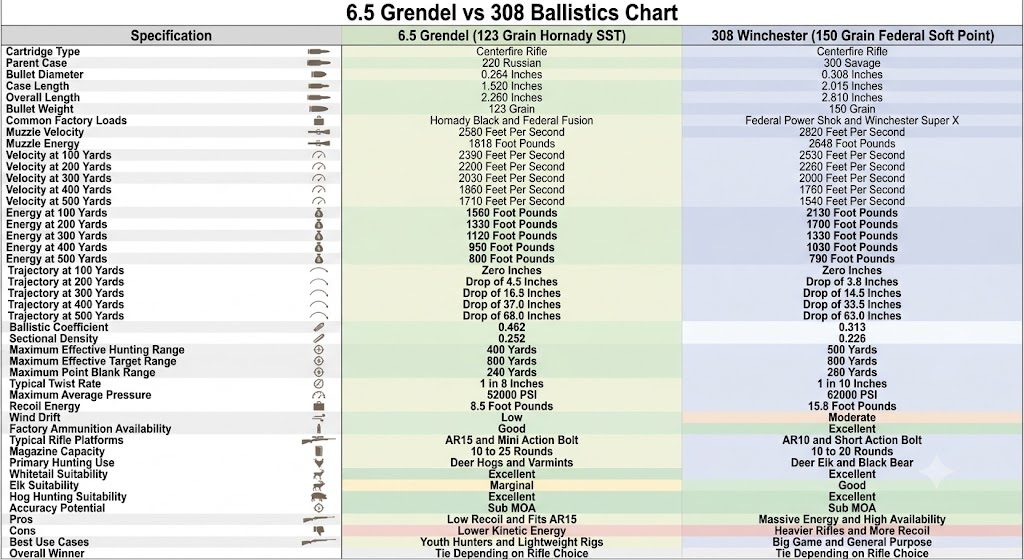 6.5 Grendel vs 308 Ballistics Chart