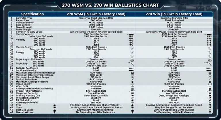270 WSM vs 270 Win Ballistics Chart
