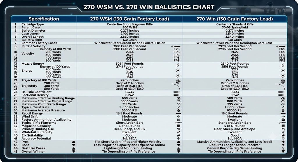 270 WSM vs 270 Win Ballistics Chart
