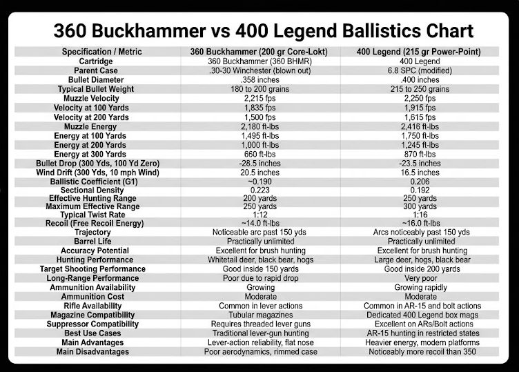 360 Buckhammer vs 400 Legend Ballistics Chart
