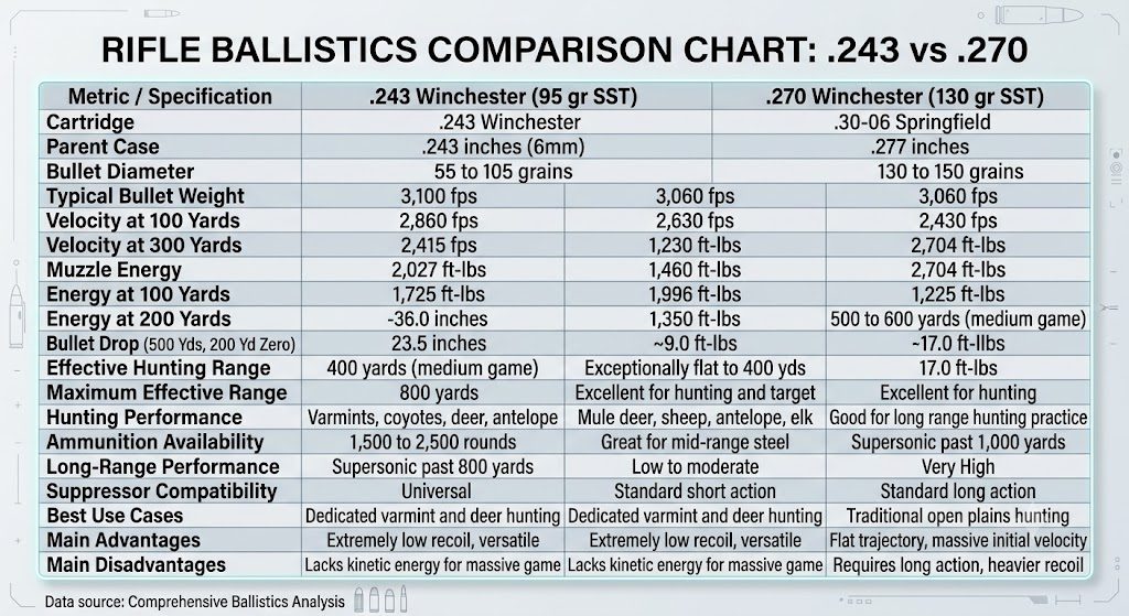 243 vs 270 Ballistics Chart