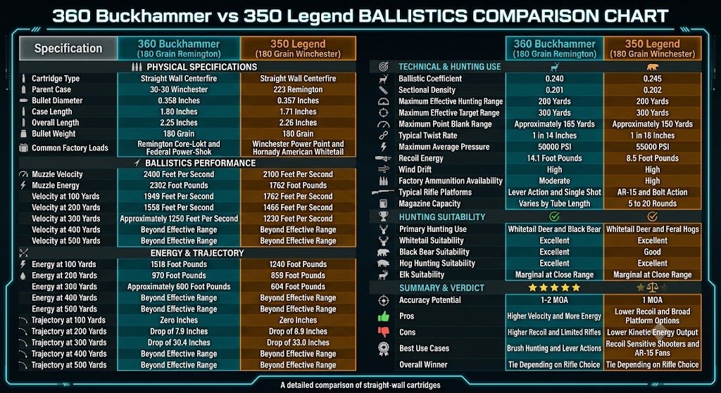 360 Buckhammer vs 350 Legend Ballistics Chart
