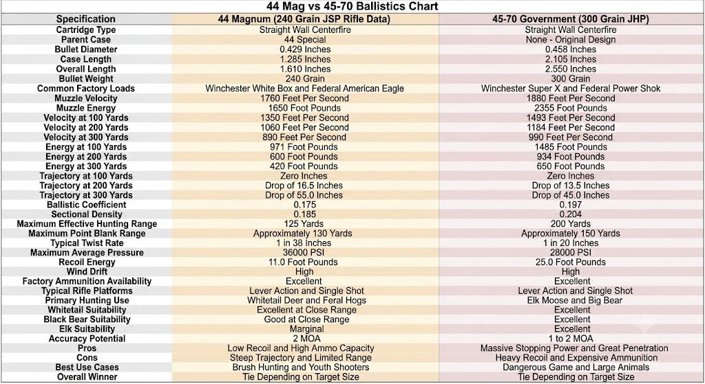 44 Mag vs 45-70 Ballistics Chart