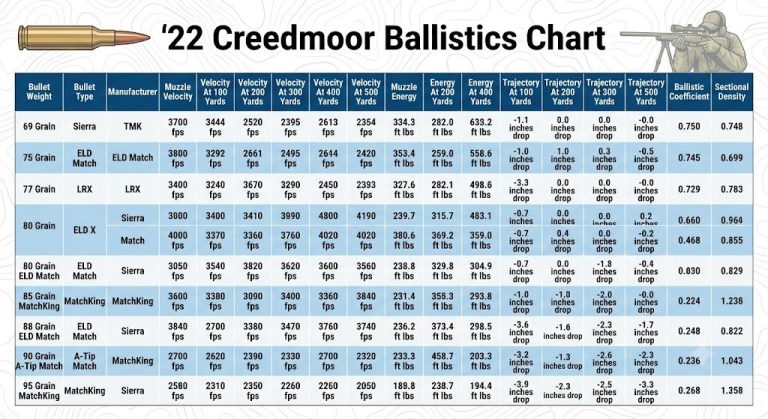 22 Creedmoor Ballistics Chart