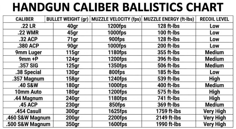 Handgun Caliber Ballistics Chart