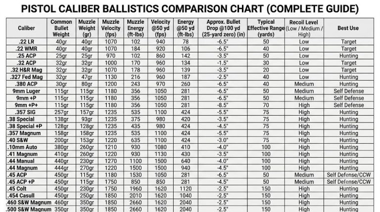 Pistol Caliber Ballistics Comparison Chart